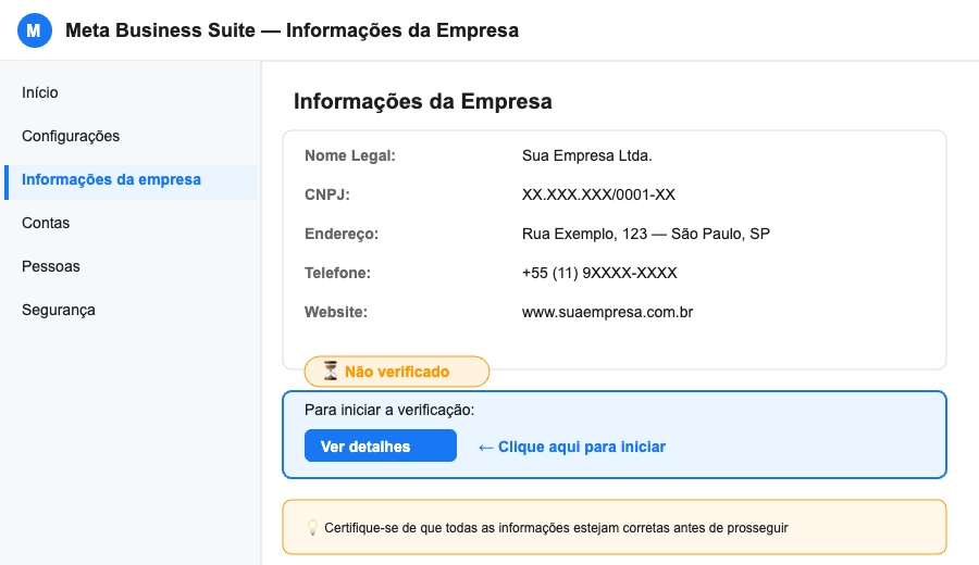 Meta Business Suite - Informações da Empresa