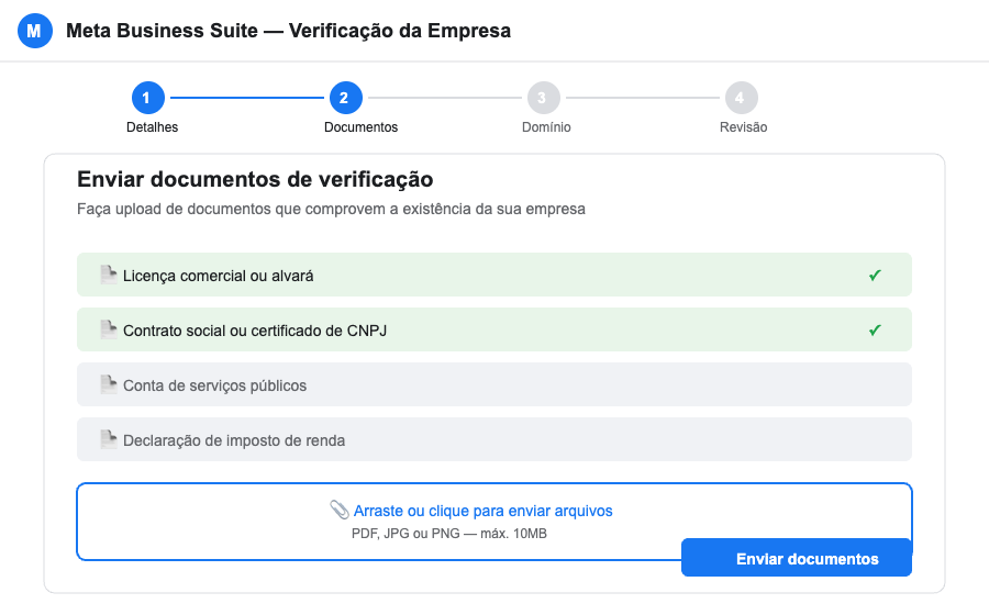 Meta Business Suite - Envio de Documentos de Verificação