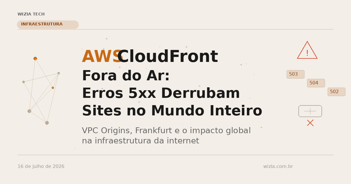 AWS CloudFront fora do ar: erros 5xx derrubam sites no mundo inteiro - capa editorial Wizia Tech